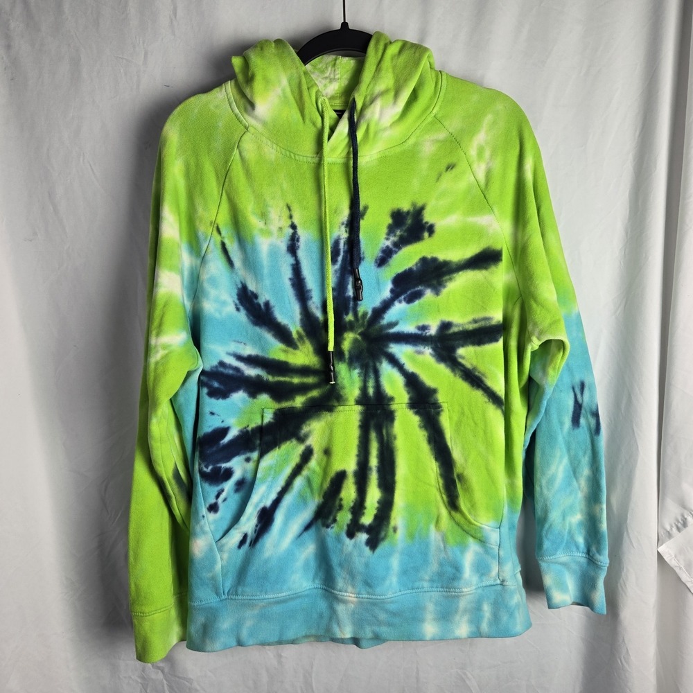 Jordan Craig‎ Tie Dye Spiral Lime Green Teal Pullover Hoodie Navy Accent Large